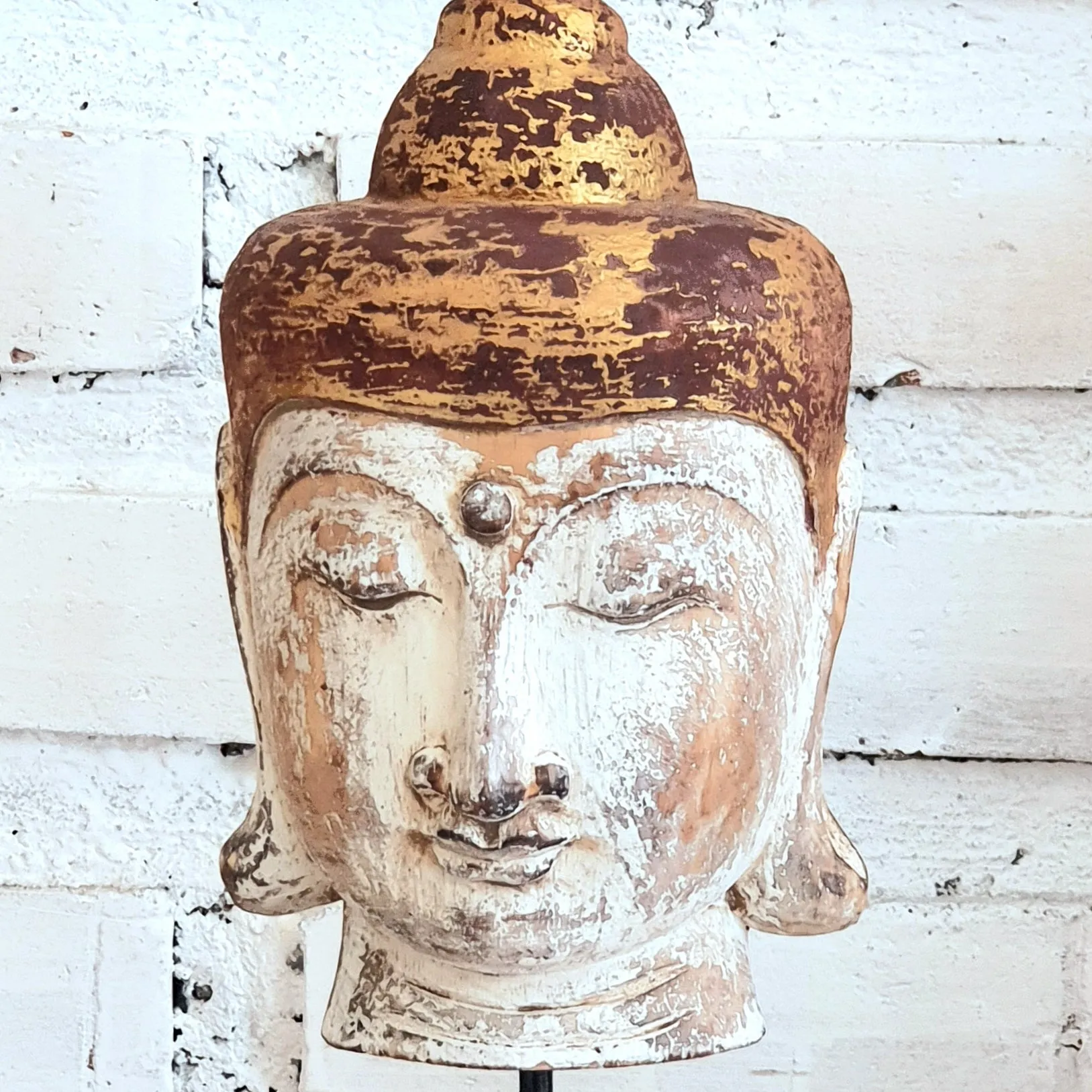 Antique Wooden Buddha Head (Gold & Brown)