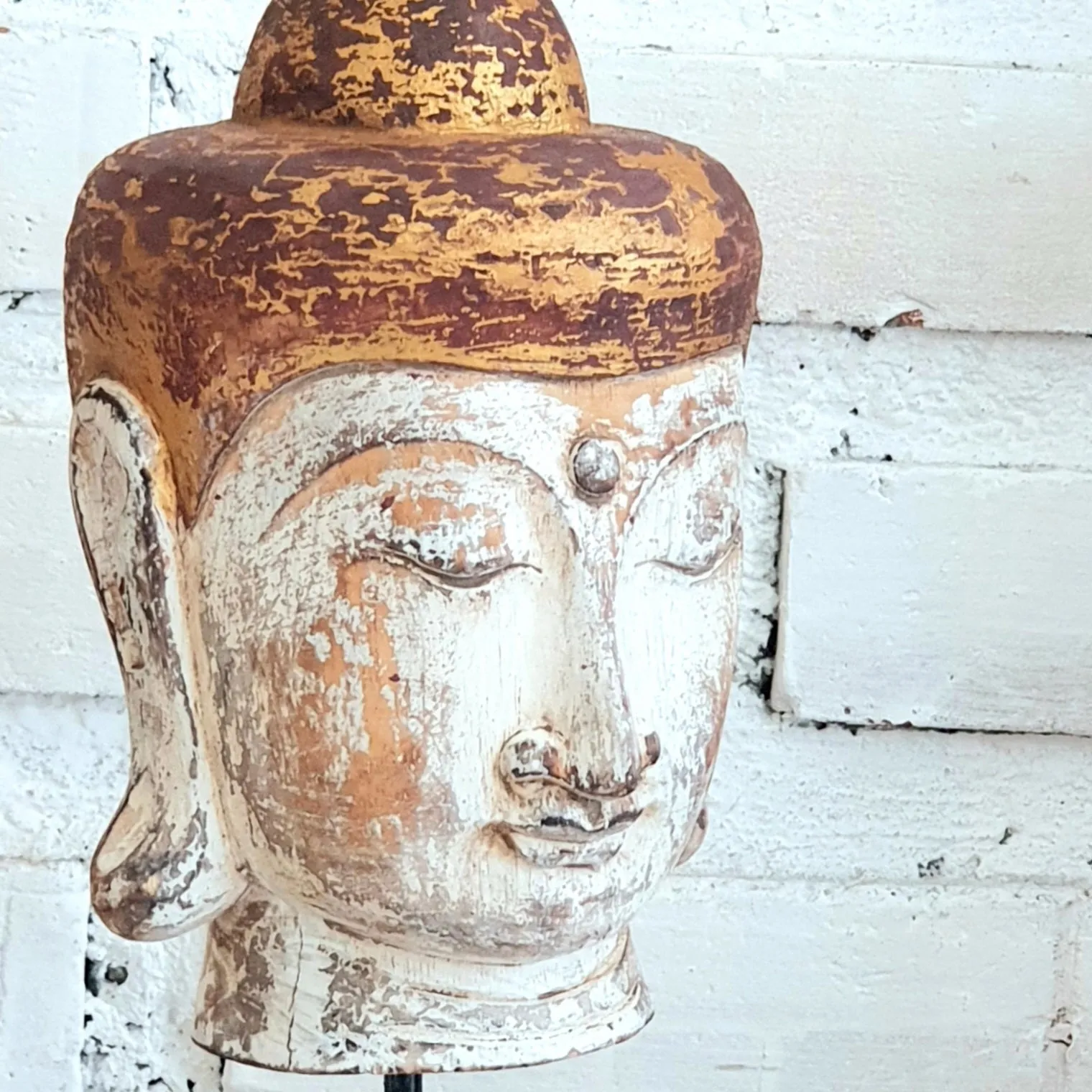 Antique Wooden Buddha Head (Gold & Brown)