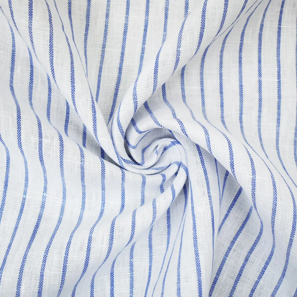 Blue-White Moygashel Stripe Irish Linen Woven Fabric