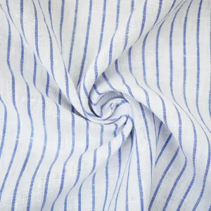 Blue-White Moygashel Stripe Irish Linen Woven Fabric