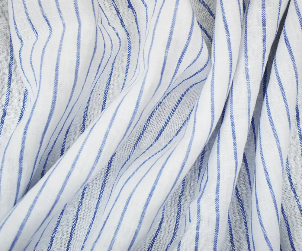 Blue-White Moygashel Stripe Irish Linen Woven Fabric