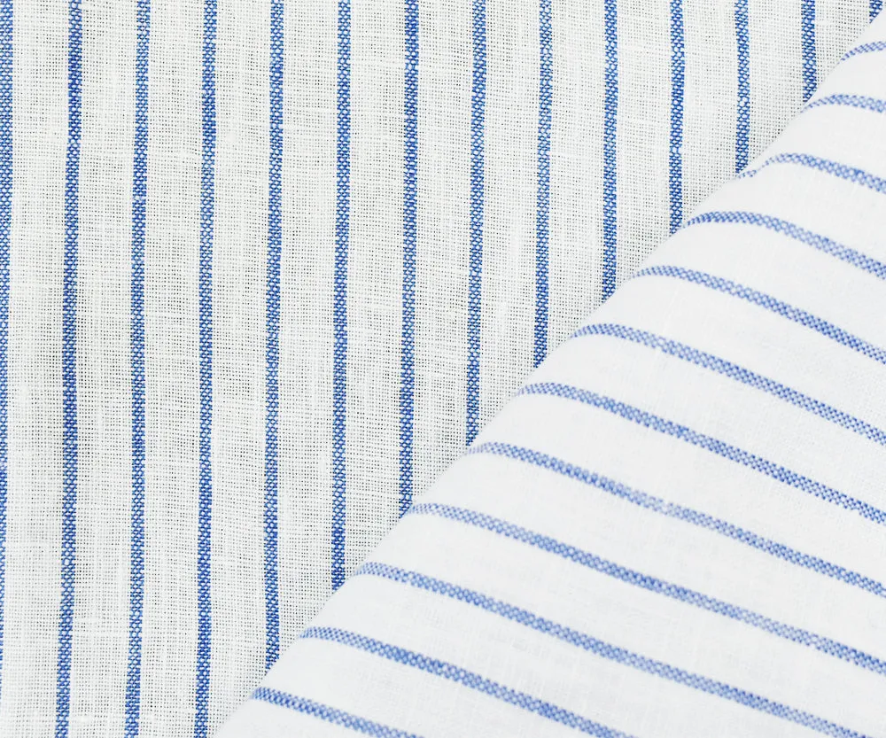 Blue-White Moygashel Stripe Irish Linen Woven Fabric