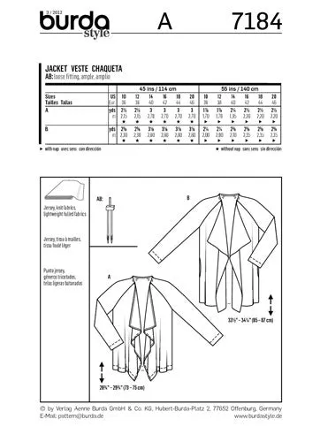 BURDA - 7184 Ladies Jacket