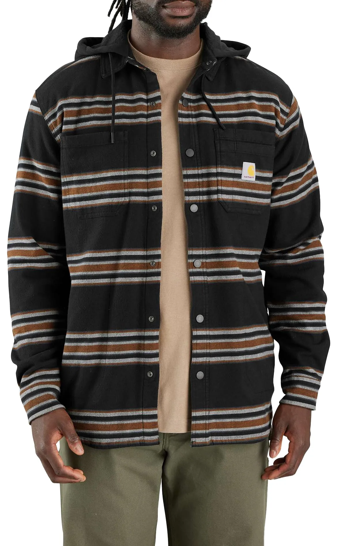 Carhartt 106353 Men's Rugged Flex Relaxed Fit Flannel Fleece Lined Hooded Shirt Jac