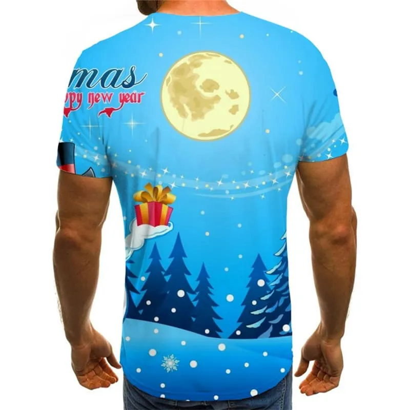 Christmas T shirt Men Moon T-shirts 3d New Year Funny T shirts Blue Anime Clothes