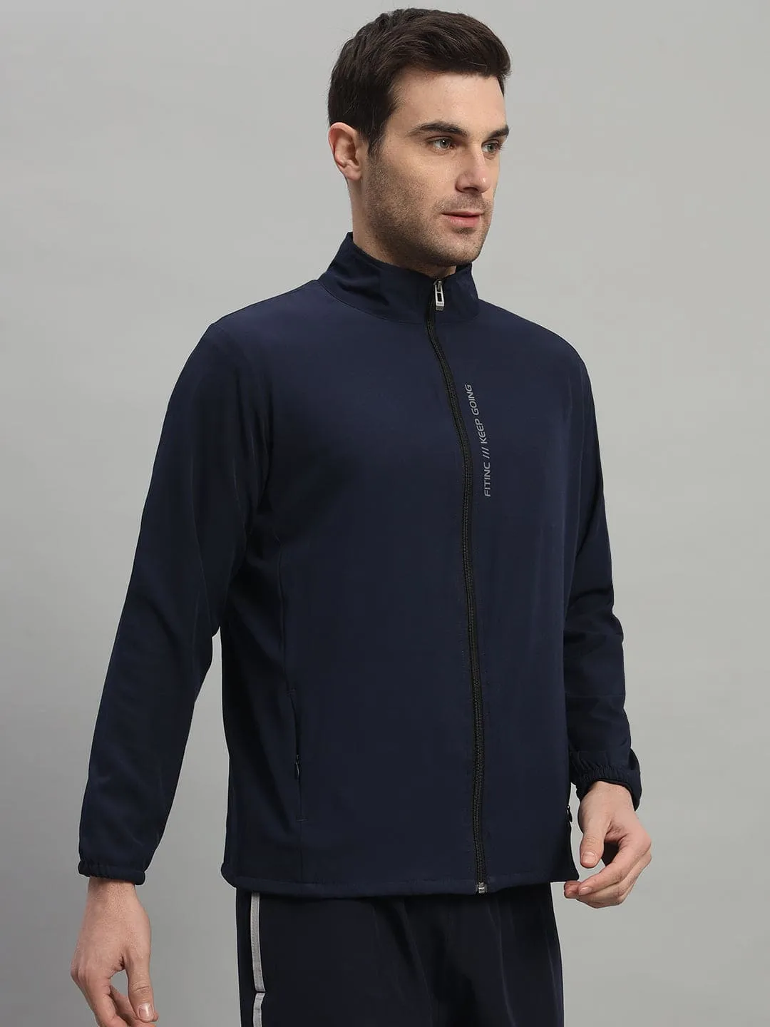 FITINC Sports Jacket for Men with Two Hidden Zipper Pockets - Navy Blue