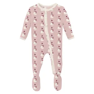 KicKee Pants Baby Rose Tiny Snowman Classic Ruffle Footie with 2 Way Zipper