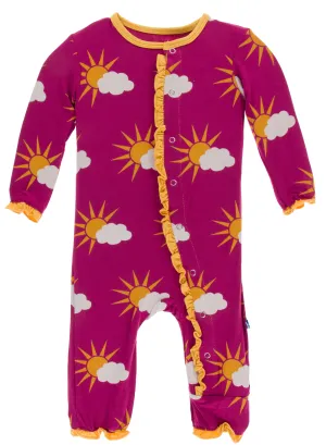 KicKee Pants Berry Partial Sun Classic Ruffle Coverall with Snaps