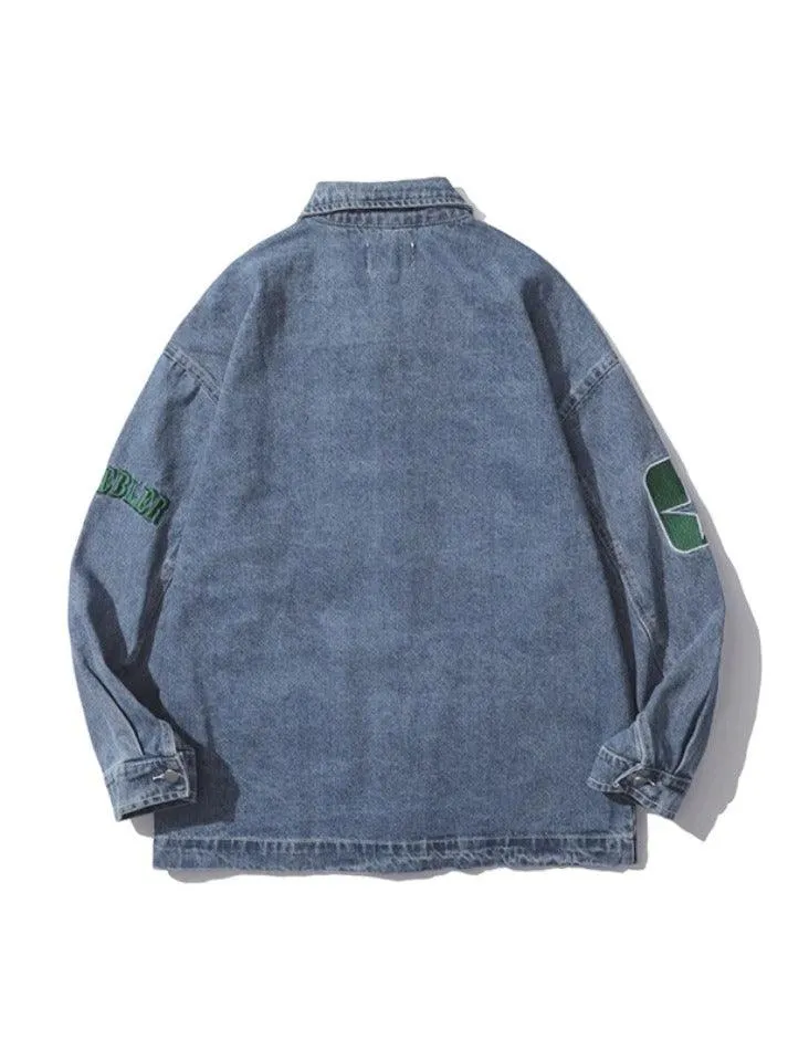 Letter Embroidery Oversized Denim Jacket