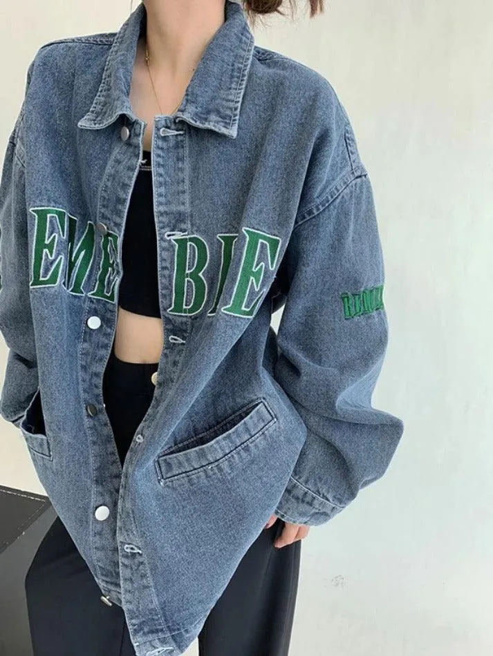 Letter Embroidery Oversized Denim Jacket