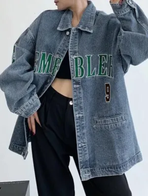 Letter Embroidery Oversized Denim Jacket