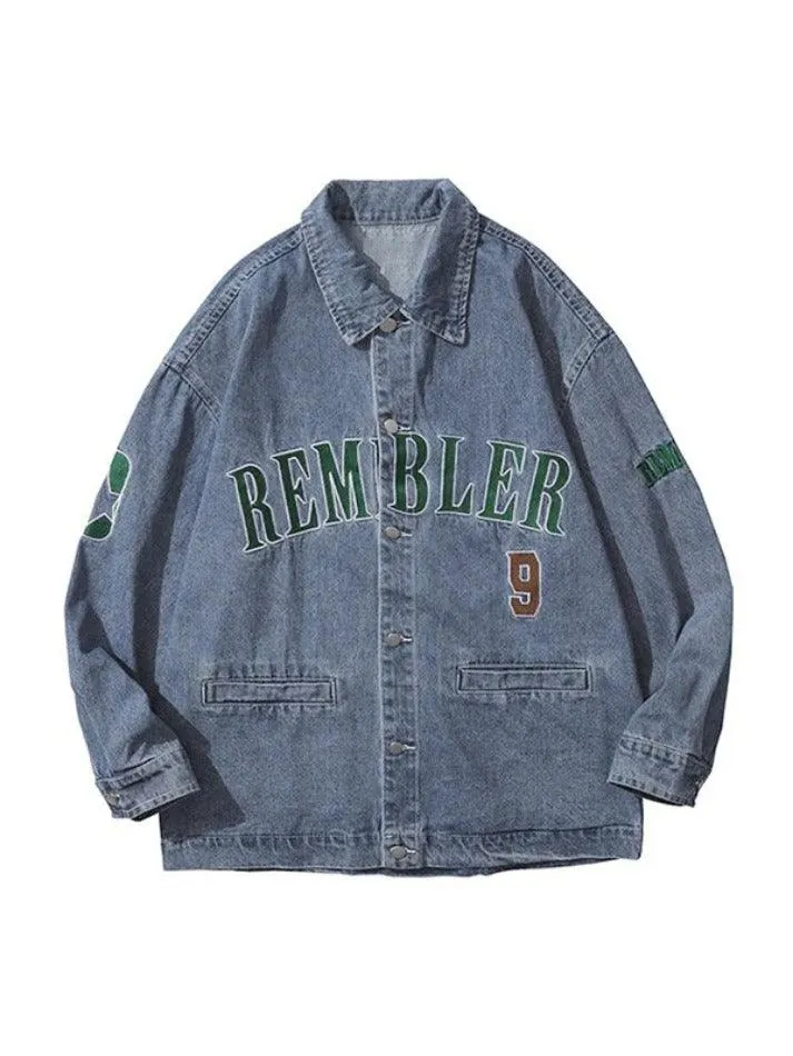 Letter Embroidery Oversized Denim Jacket