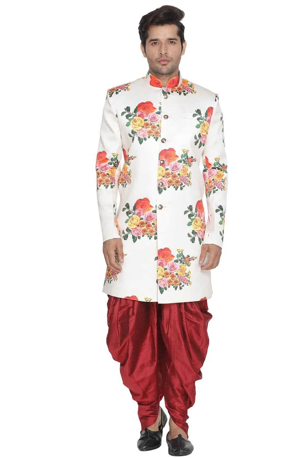 Men's Multicolor Cotton Blend Sherwani Set