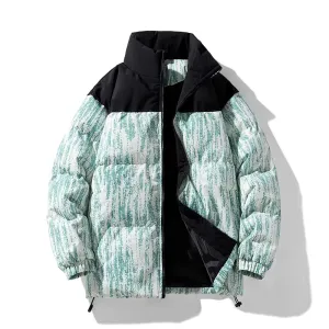 Men's Stylish Warm Jacket Winter New Fashion Tie-Dye Gradient Loose Outdoor Travel Stand Collar Coat