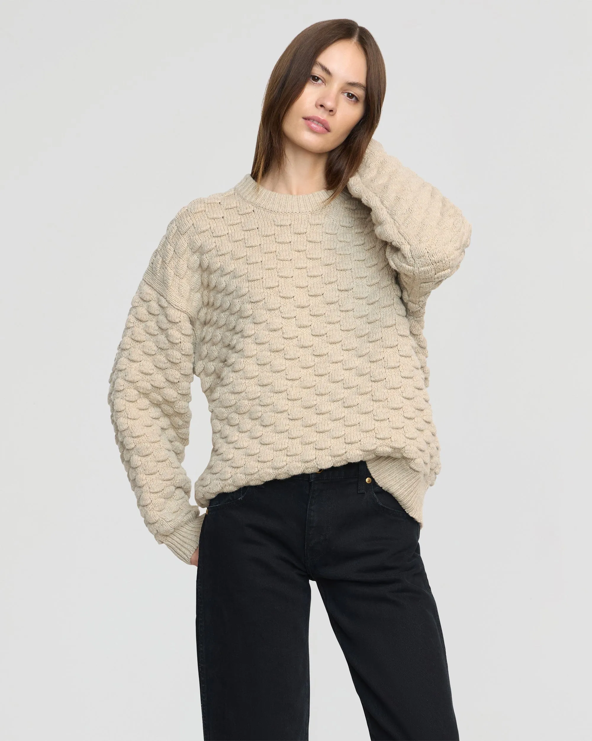 Monty Bubble-Knit Crewneck Sweater