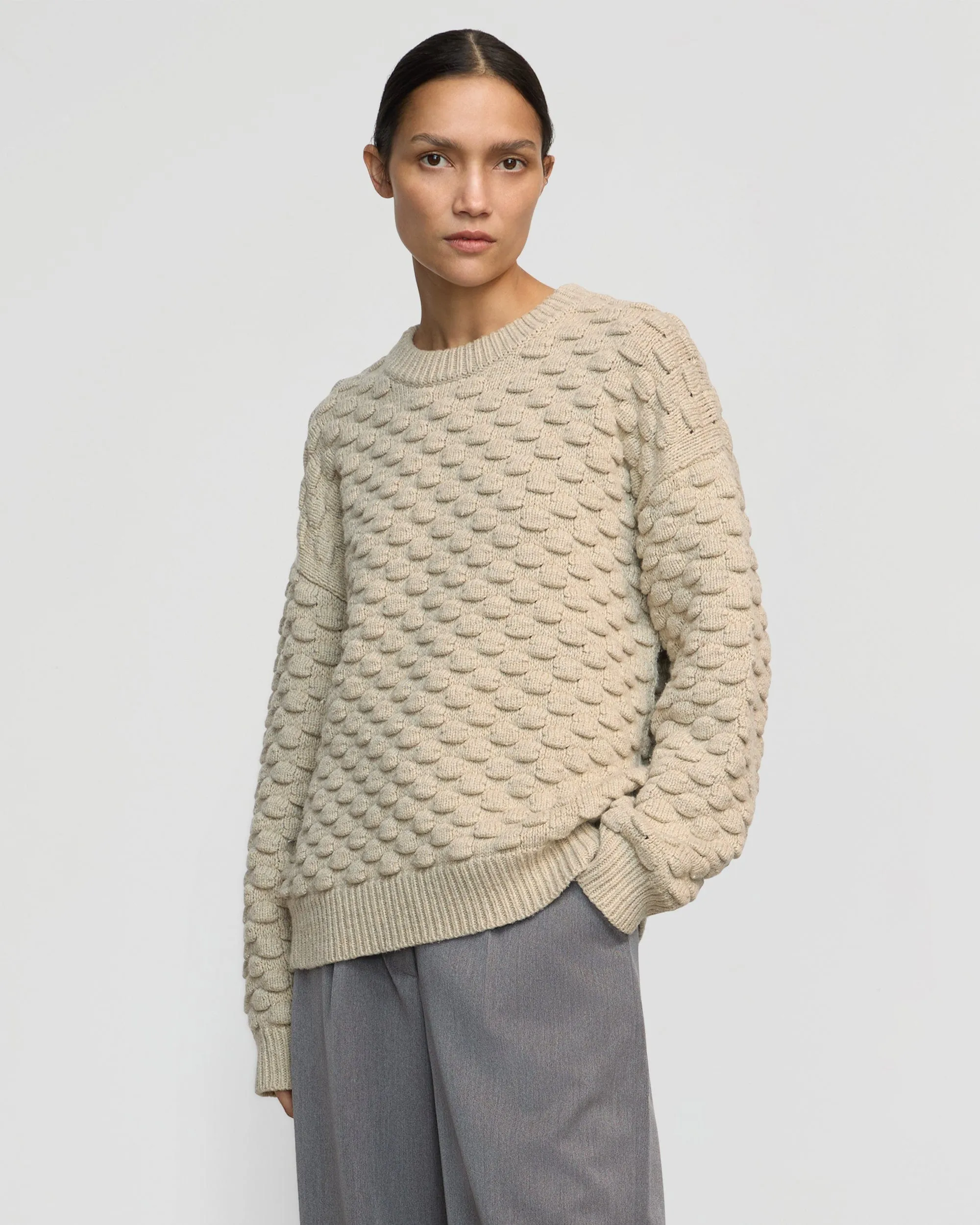 Monty Bubble-Knit Crewneck Sweater