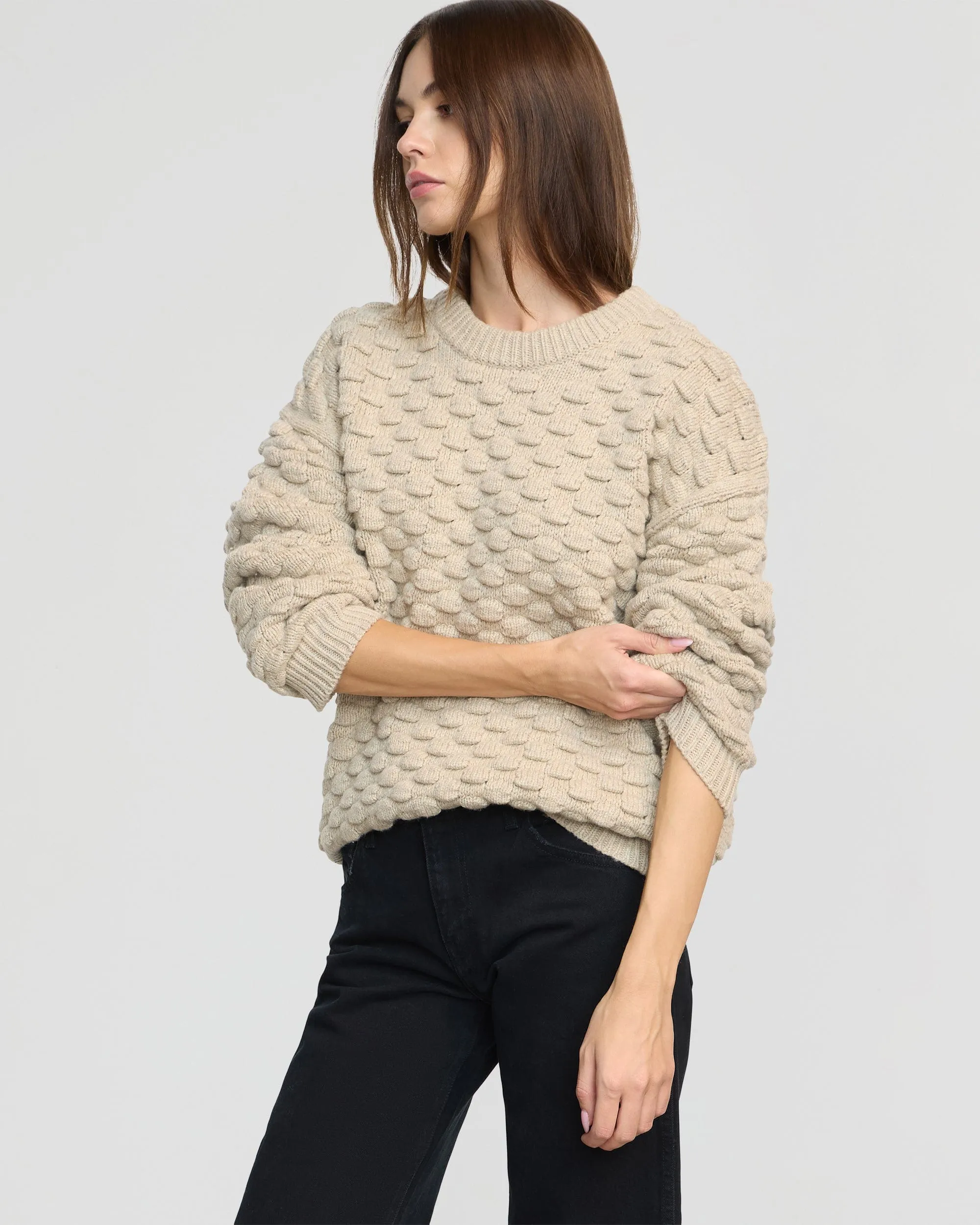 Monty Bubble-Knit Crewneck Sweater