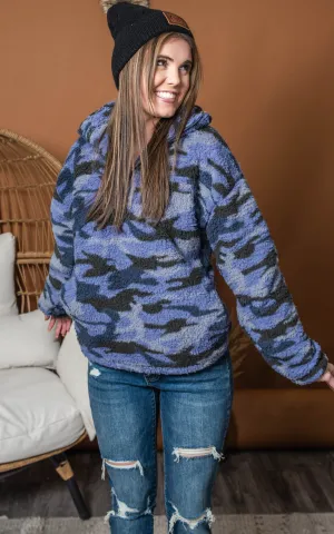 Navy Camo Sherpa Pullover - Final Sale