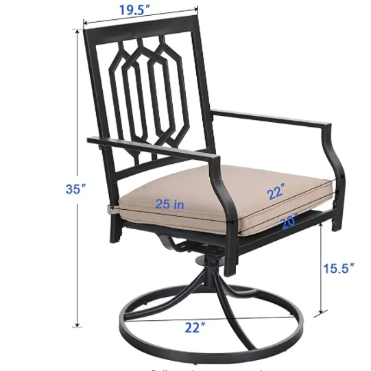 PHI VILLA 5-Piece Geometrically Stamped Round Table & Swivel Dining Chairs Outdoor Dining Set