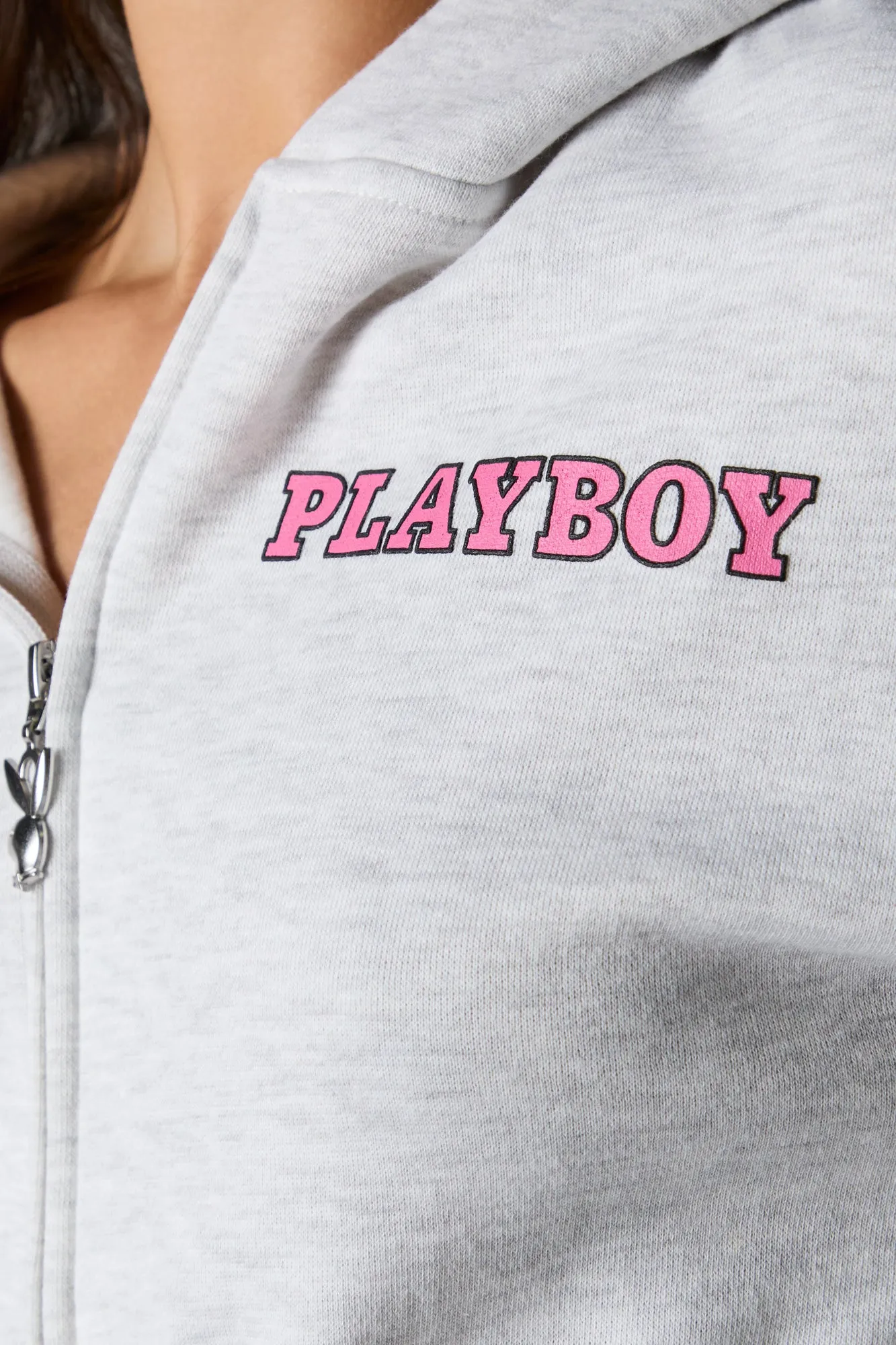 Playboy Graphic Cropped Zip-Up Fleece Hoodie