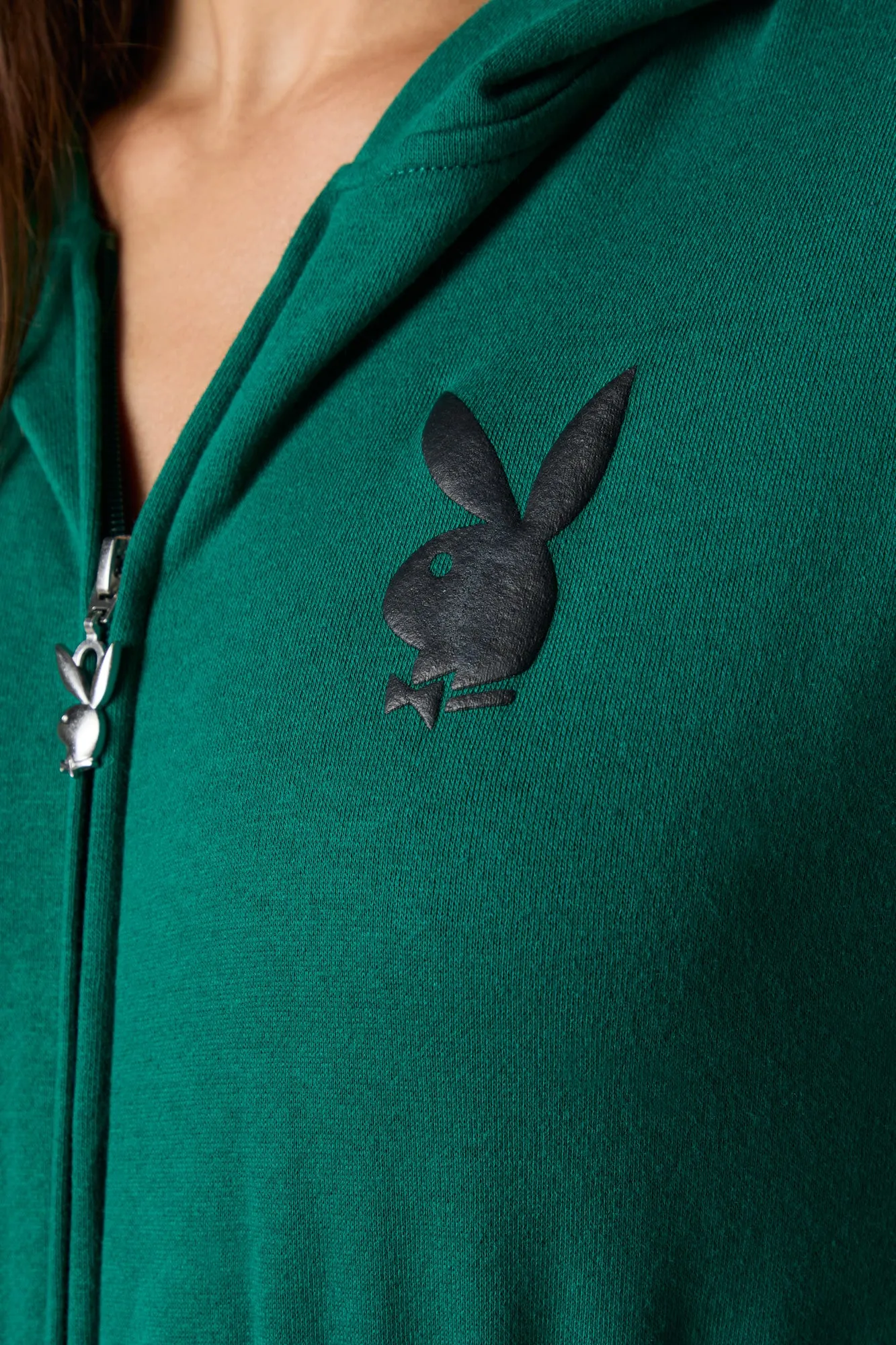 Playboy Graphic Cropped Zip-Up Fleece Hoodie