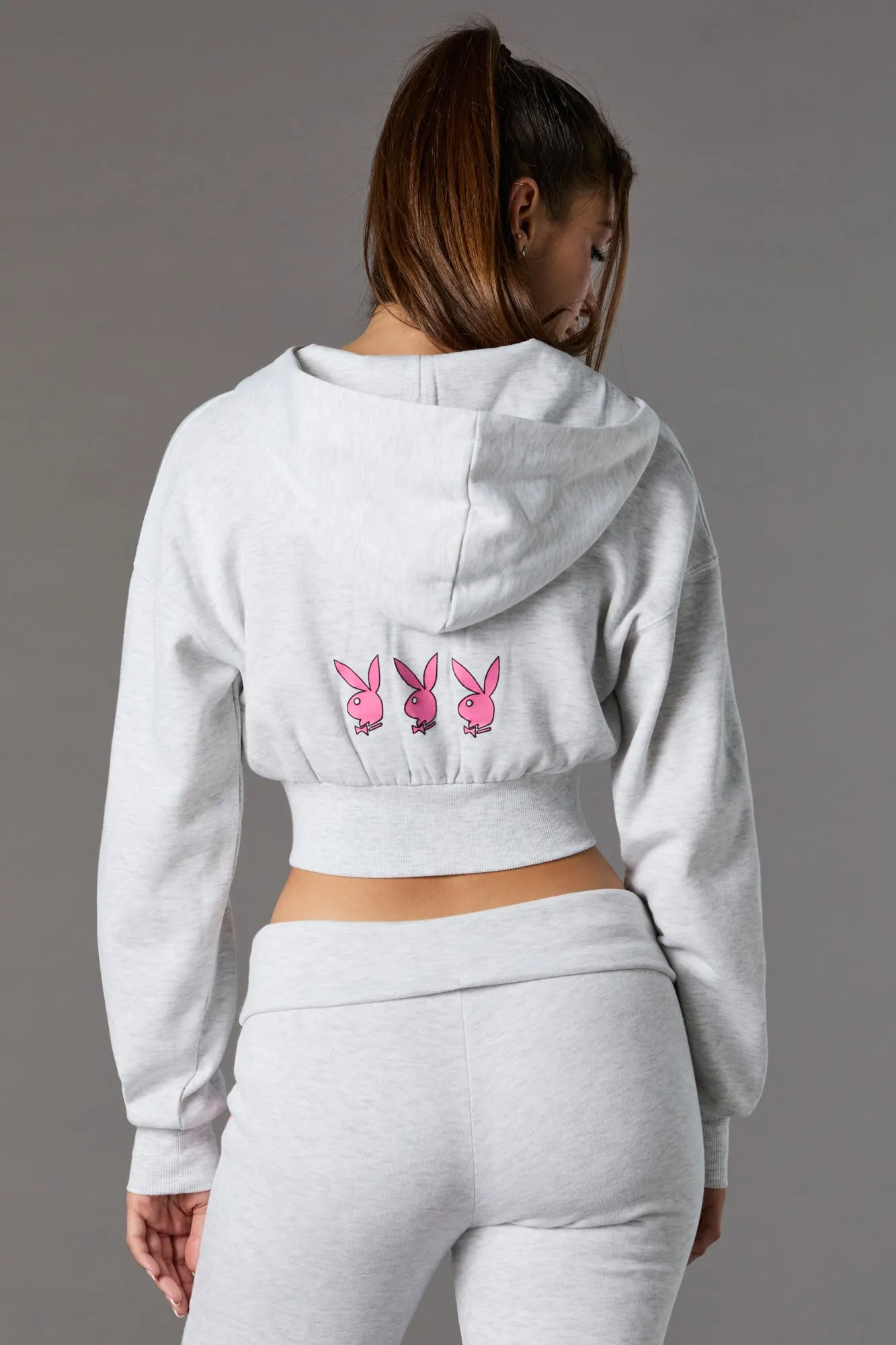 Playboy Graphic Cropped Zip-Up Fleece Hoodie