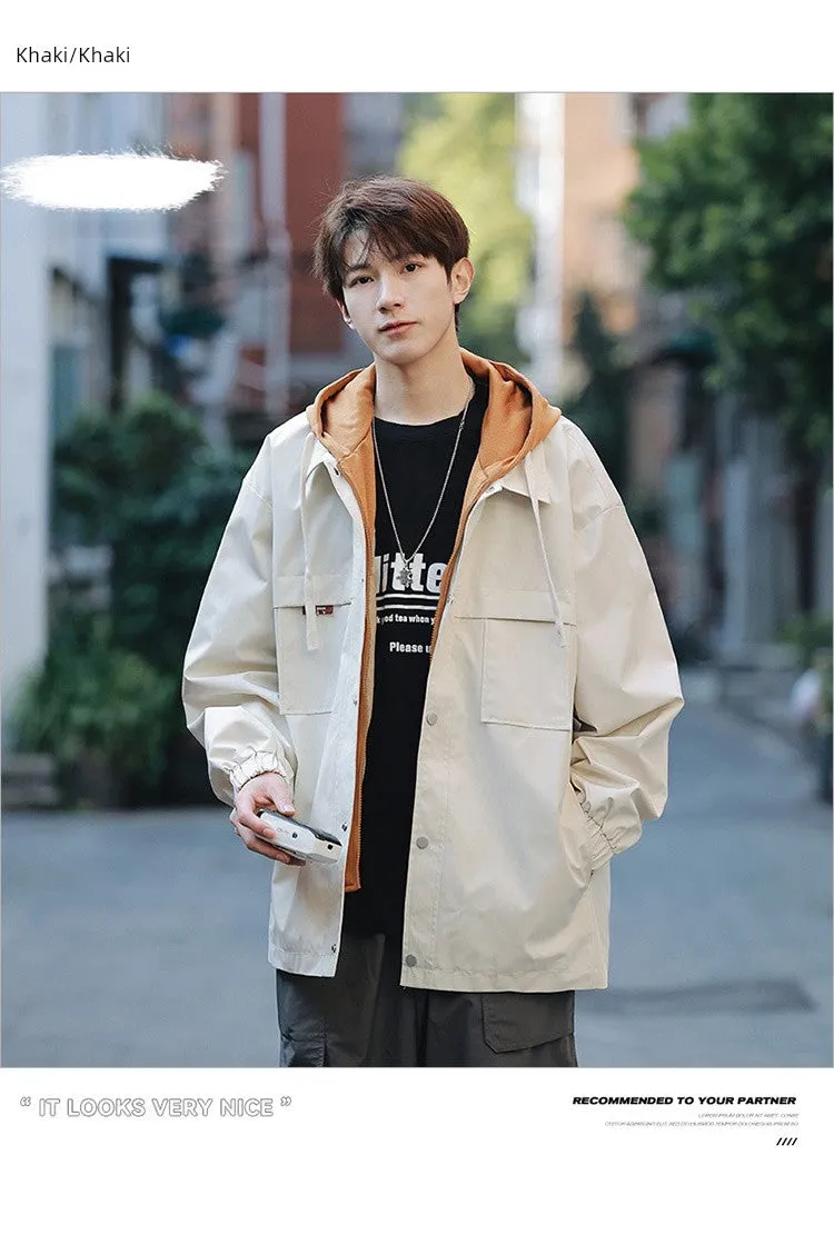 Senma Teen Hooded False Two-Piece Jackets Outwear