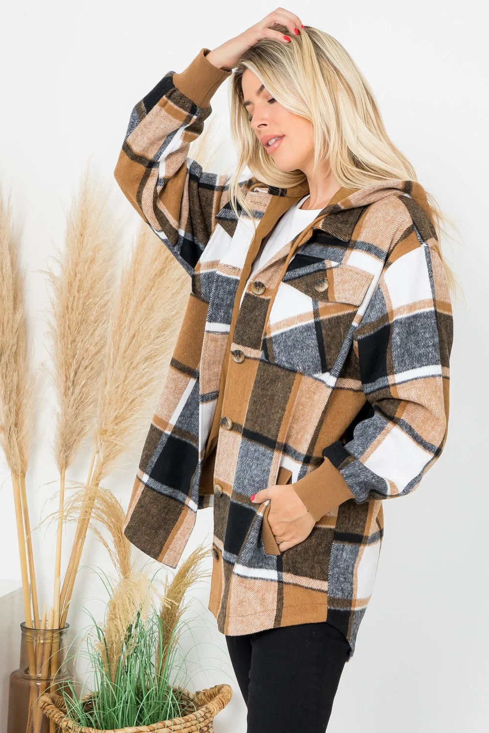 Smores and Bonfire Nights Plaid Hooded Shacket