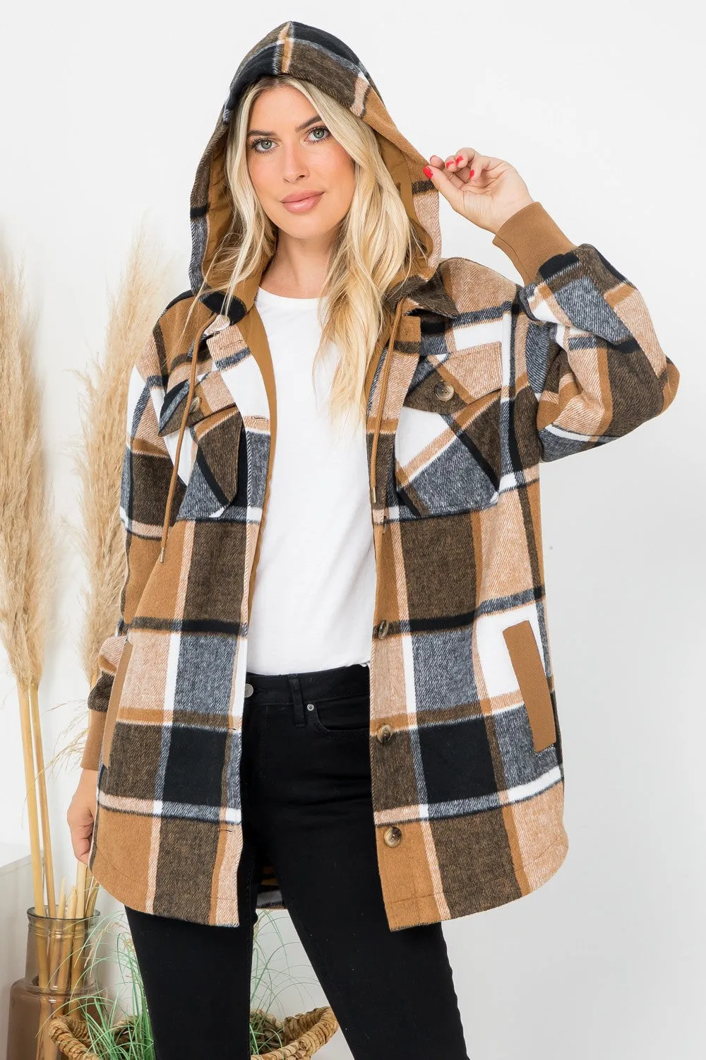 Smores and Bonfire Nights Plaid Hooded Shacket