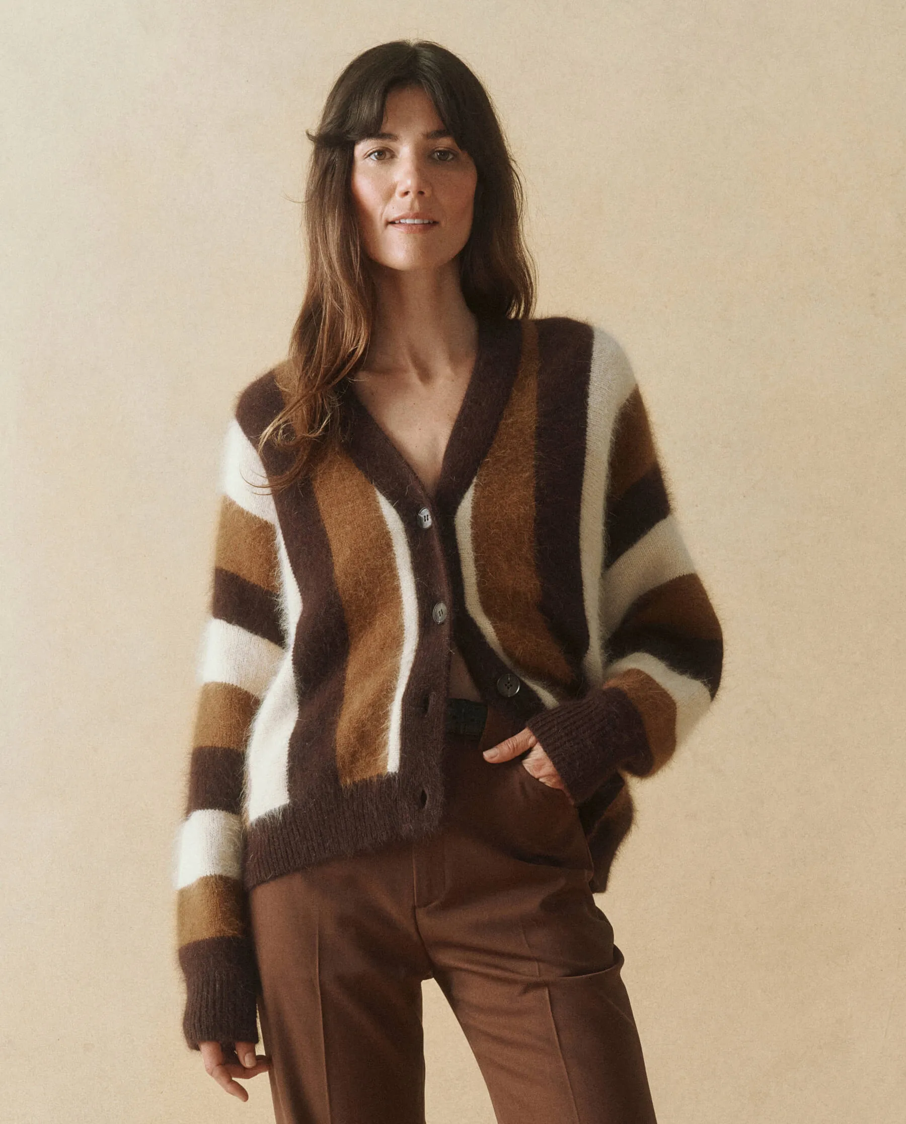 The Fluffy Slouch Cardigan. -- Hickory Stripe