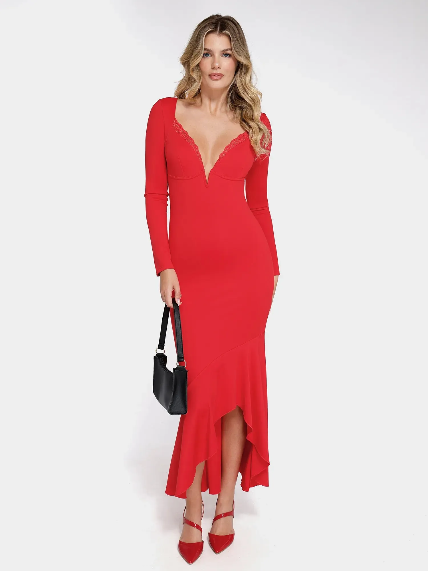 The Shapewear Dress Long Sleeve Mermaid Hem Lace Maxi