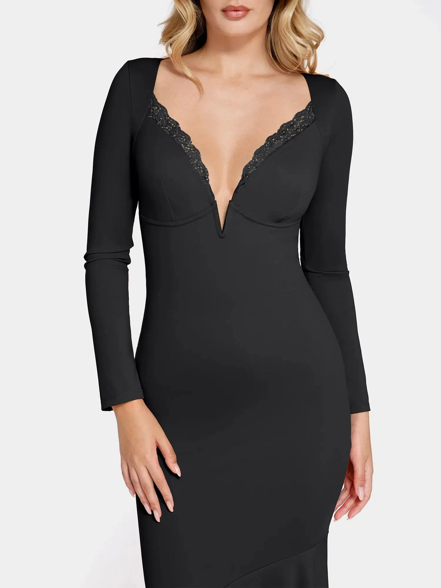 The Shapewear Dress Long Sleeve Mermaid Hem Lace Maxi