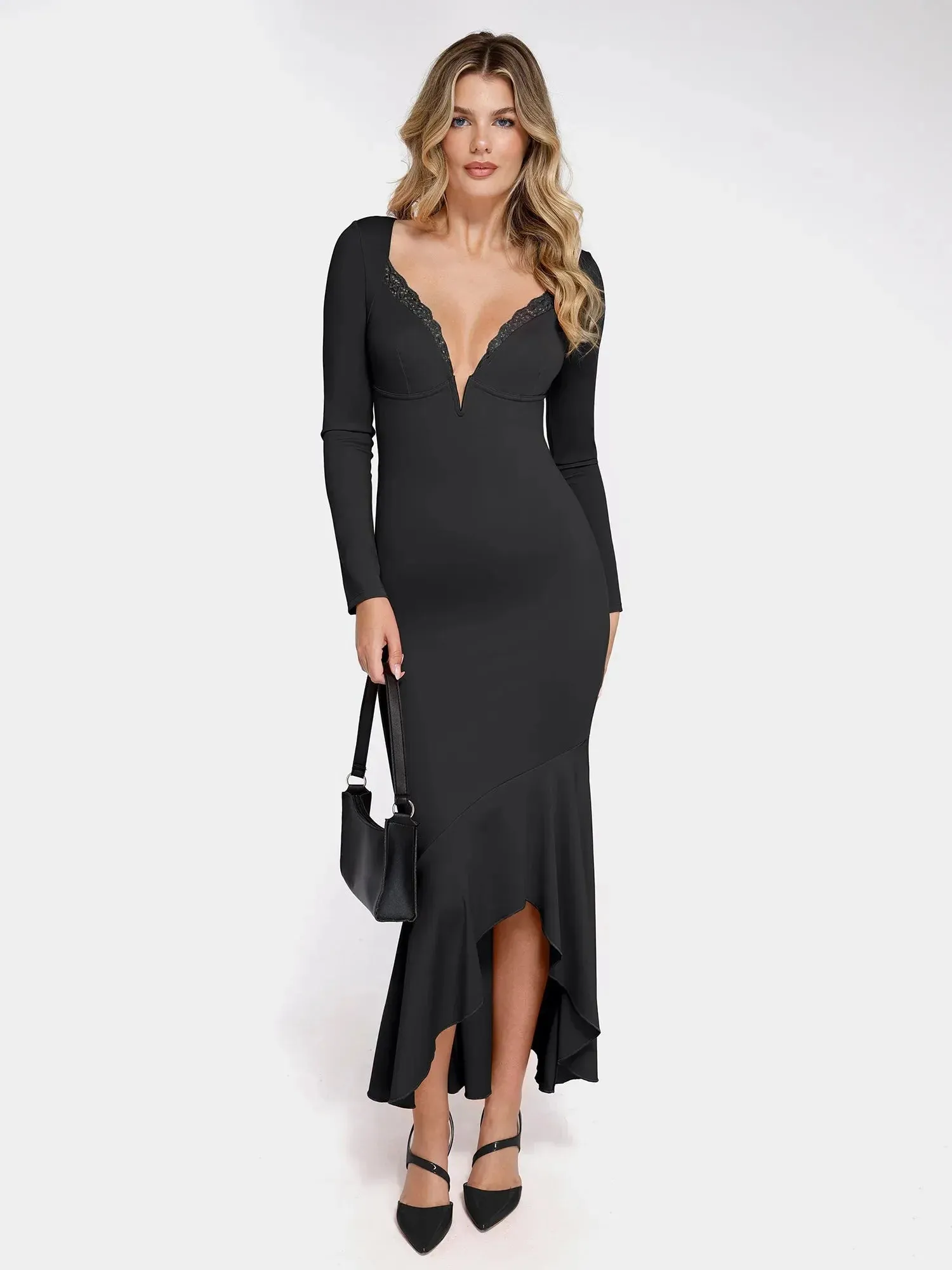 The Shapewear Dress Long Sleeve Mermaid Hem Lace Maxi