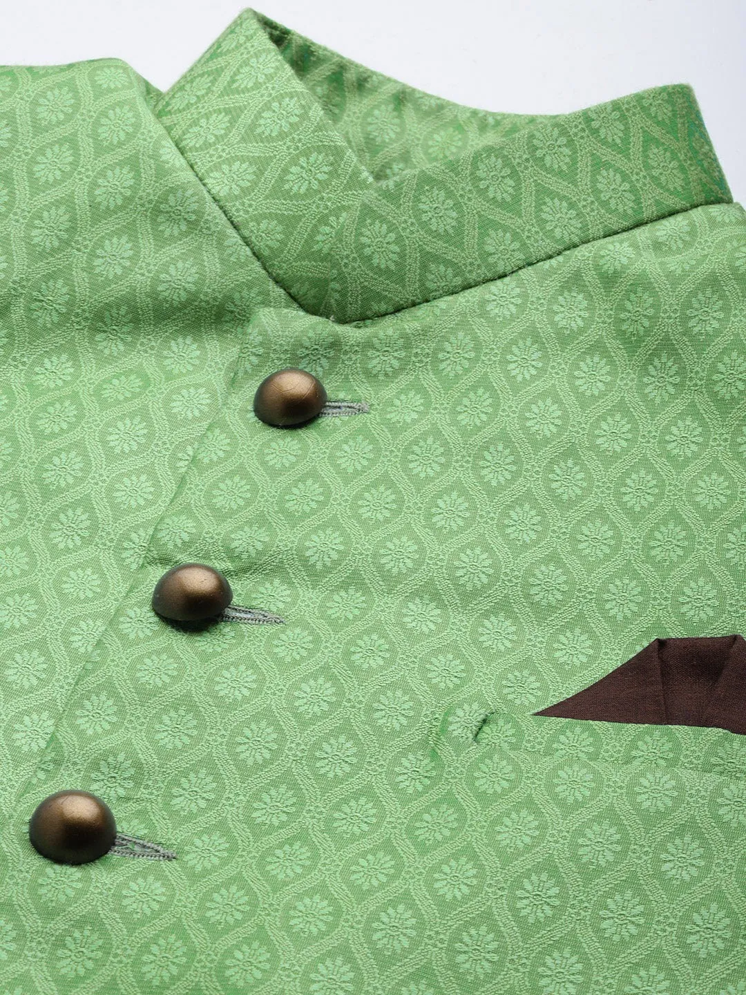 VASTRAMAY Green & Coffee Silk Blend Sherwani