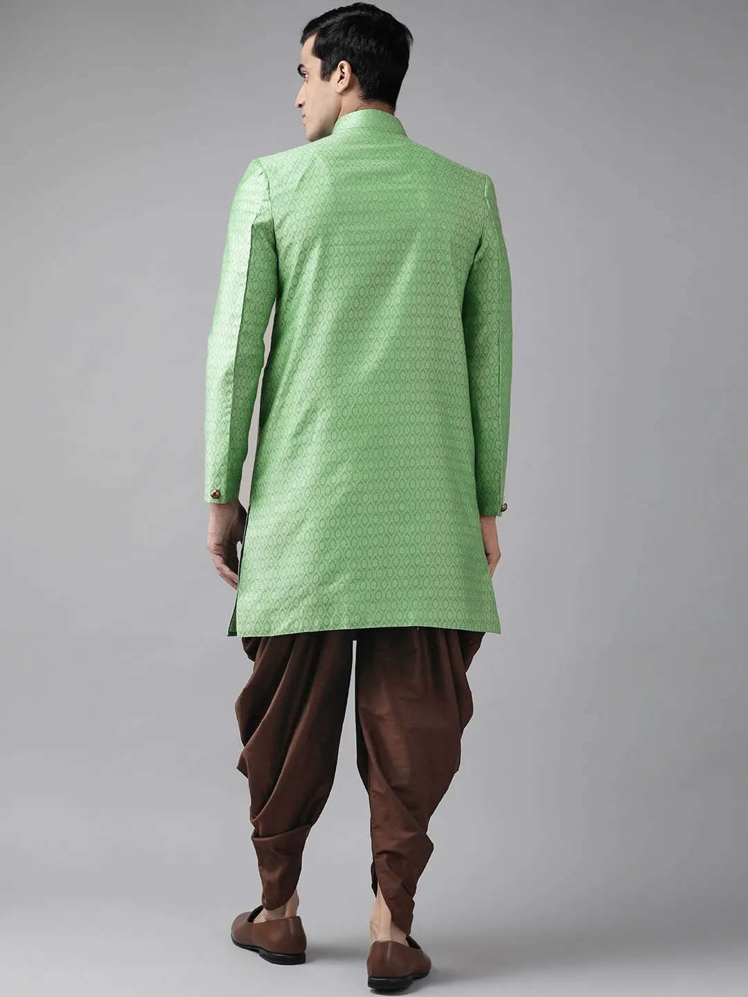 VASTRAMAY Green & Coffee Silk Blend Sherwani