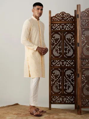 VASTRAMAY Yellow Chikankari Kurta Set