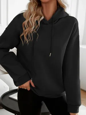 Women Casual Black Loose Hoodies Autumn Winter Long Sleeve Hooded Sweatshirt Thick Simple Tops Lazy Style Pullover 2024 New Sale