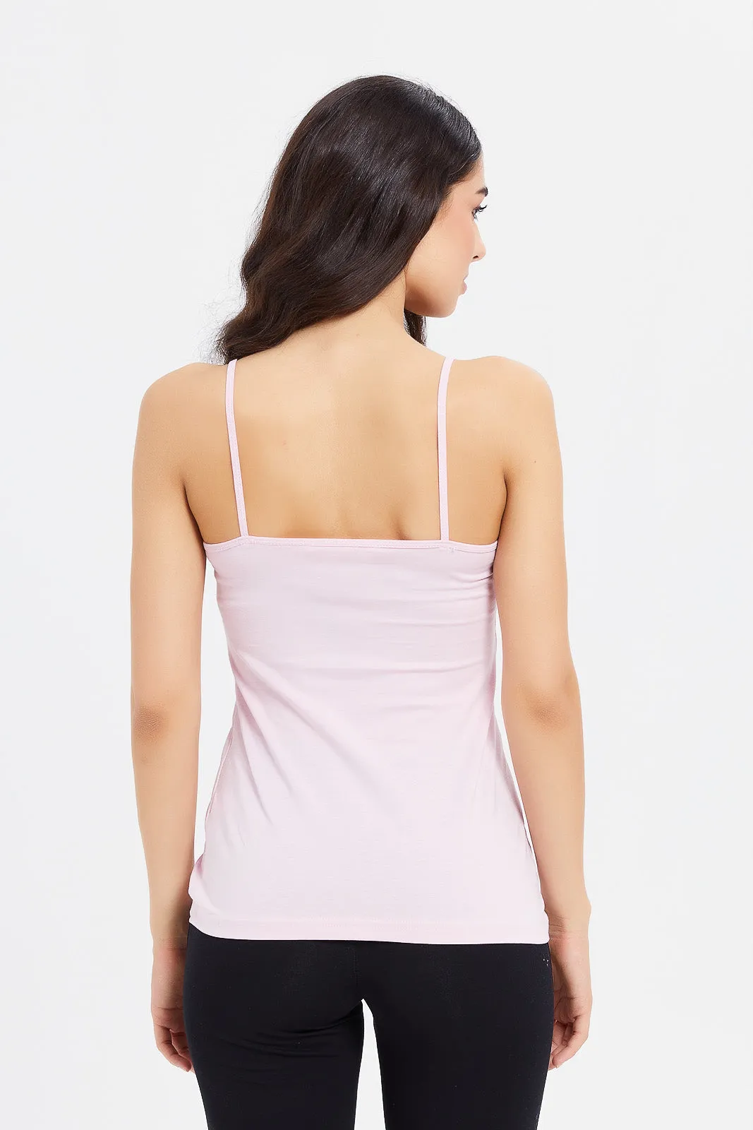 Women Pink Plain Strappy Vest