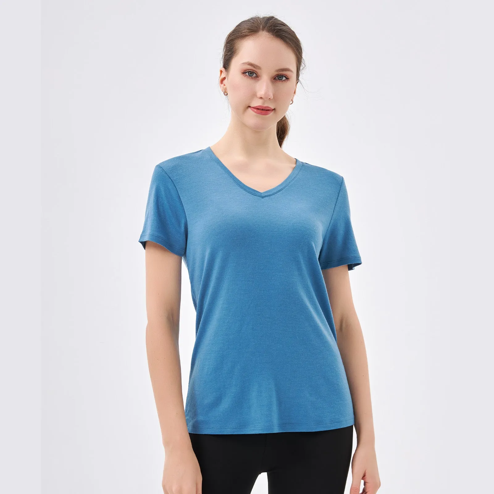 Women’s Merino 170g V-Neck  Short Sleeve T-Shirt  Lake blue