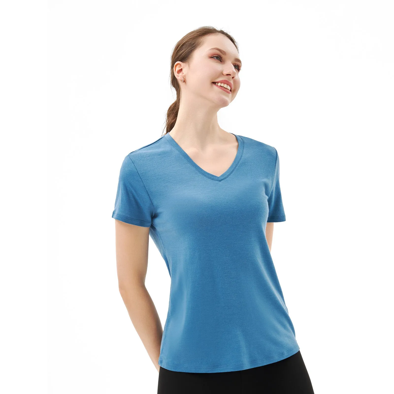 Women’s Merino 170g V-Neck  Short Sleeve T-Shirt  Lake blue