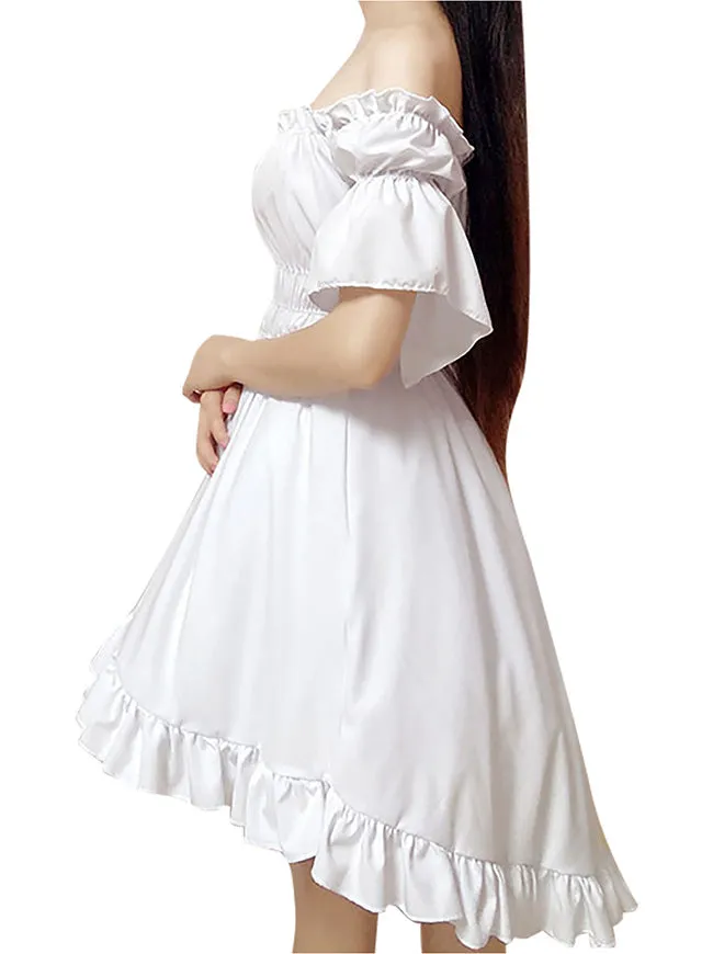 Women's Vintage Off-shoulder Puff Sleeve High Waist High-low Party Dress