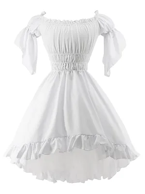 Women's Vintage Off-shoulder Puff Sleeve High Waist High-low Party Dress