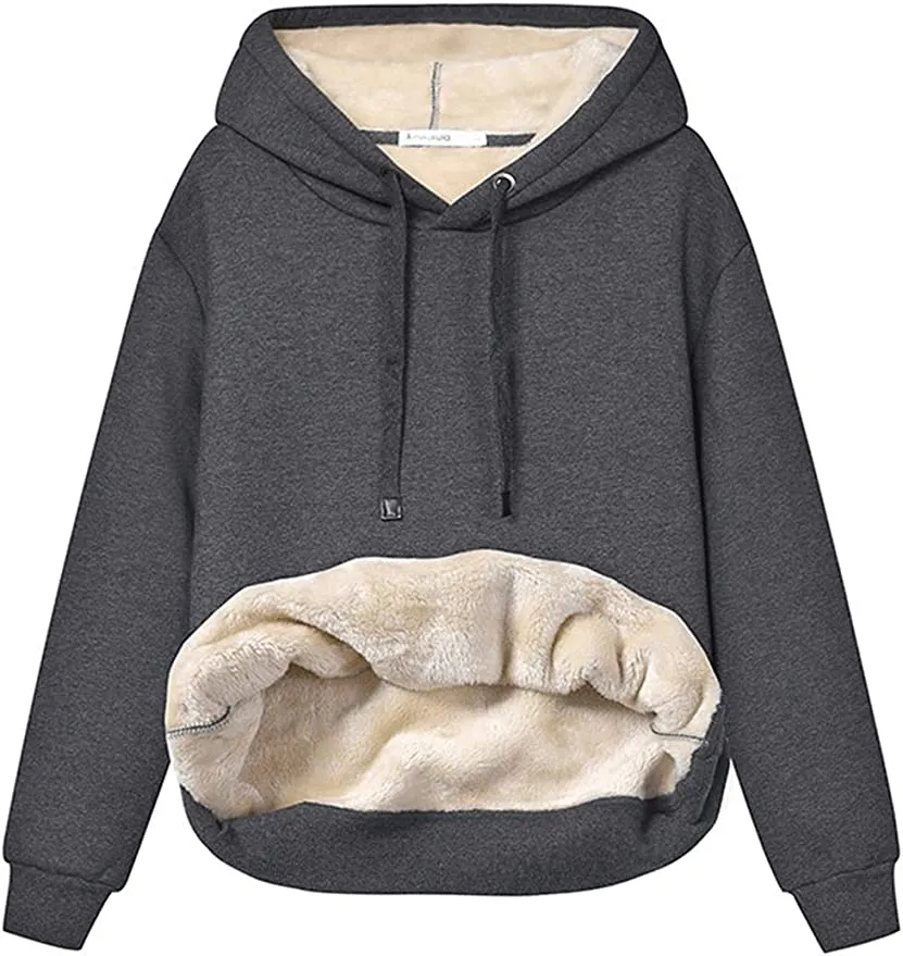 Women's Winter Warm Sherpa Fleece Lined Hooded Sweatshirts Pullover Tops for the Curvy Girl