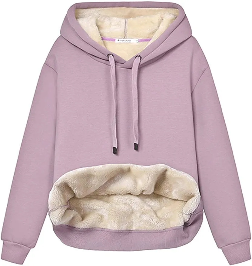 Women's Winter Warm Sherpa Fleece Lined Hooded Sweatshirts Pullover Tops for the Curvy Girl