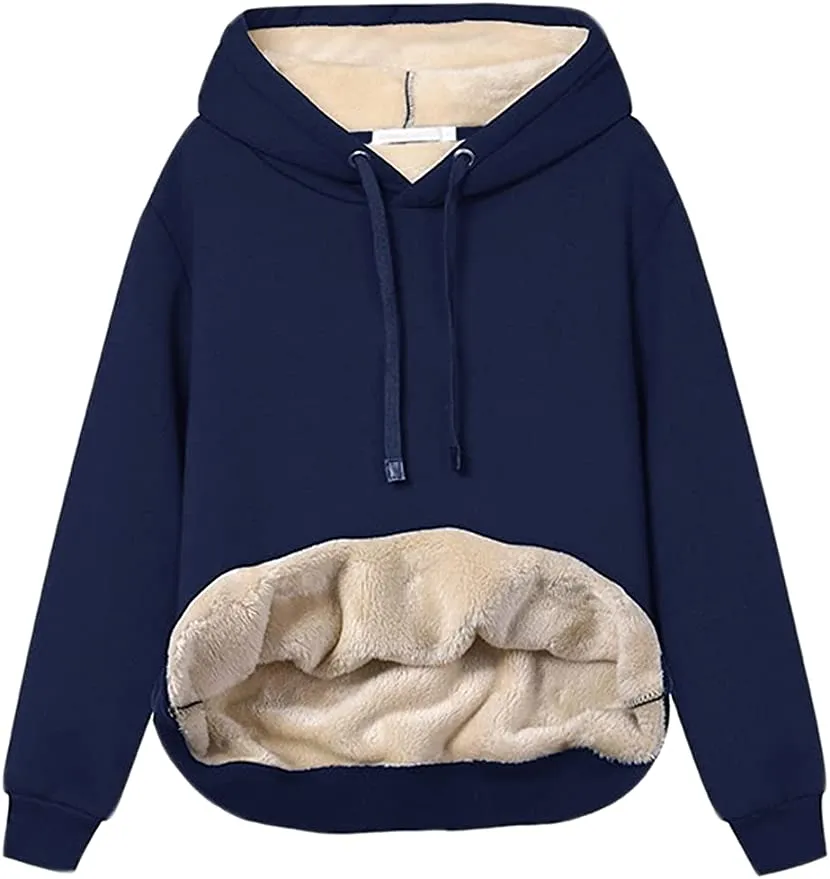 Women's Winter Warm Sherpa Fleece Lined Hooded Sweatshirts Pullover Tops for the Curvy Girl