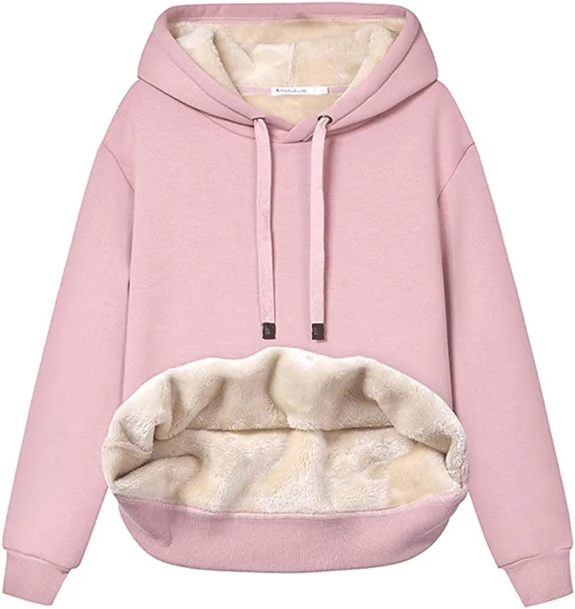 Women's Winter Warm Sherpa Fleece Lined Hooded Sweatshirts Pullover Tops for the Curvy Girl